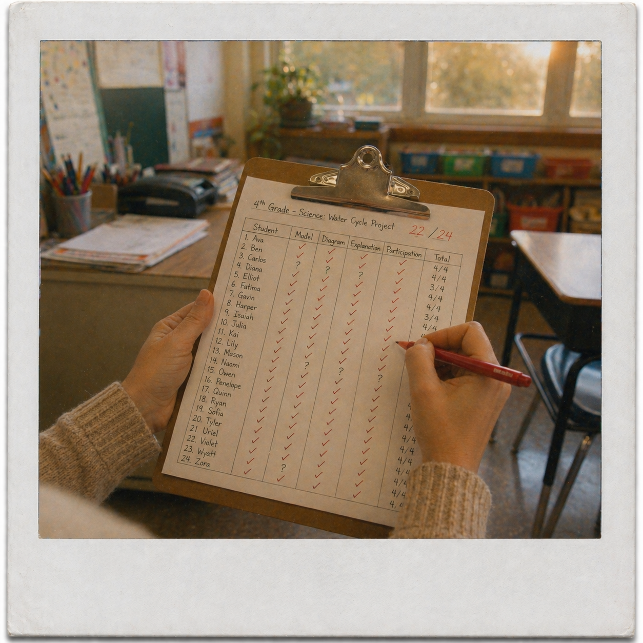 Sarah grading the rubric — 22 of 24